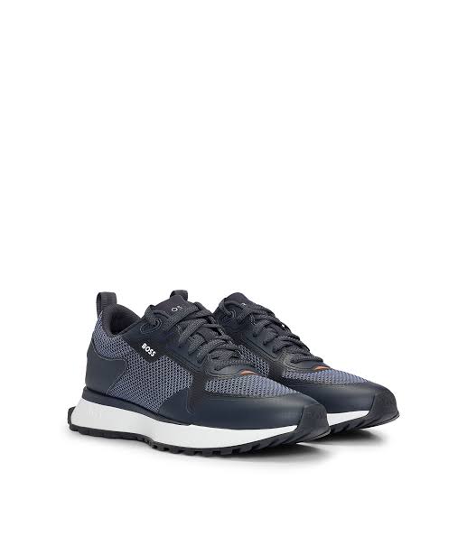 Mixed-material trainers with mesh details and branding Boss